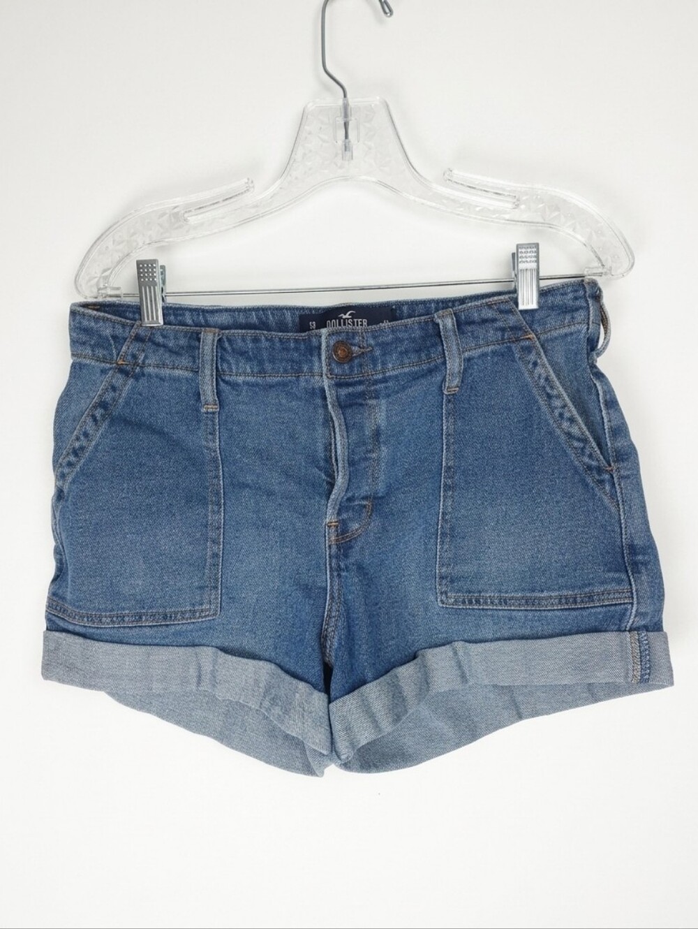 Hollister Women's Blue Denim Rolled Hem Shorts
